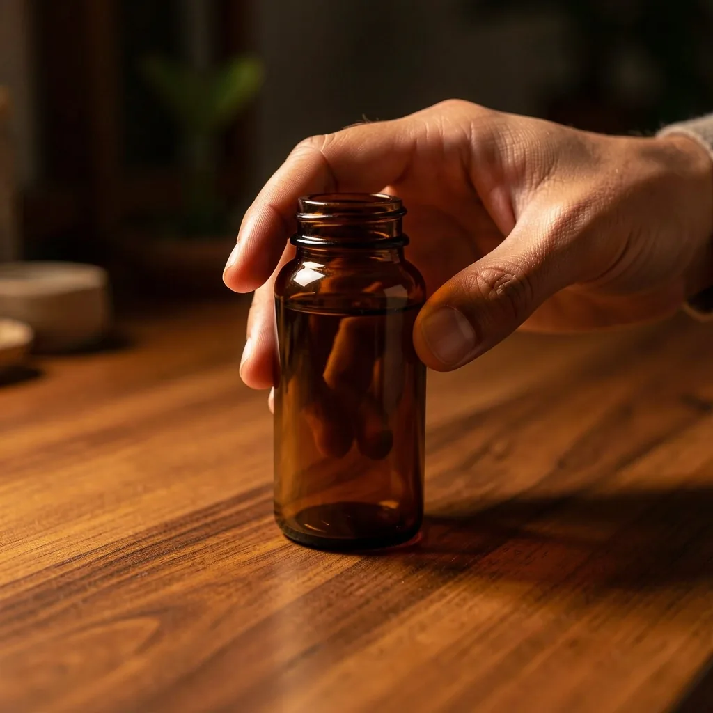 Natural supplement bottle on a desk