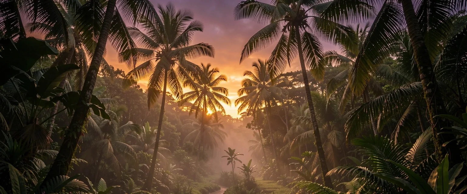 Indonesian botanical landscape at dusk