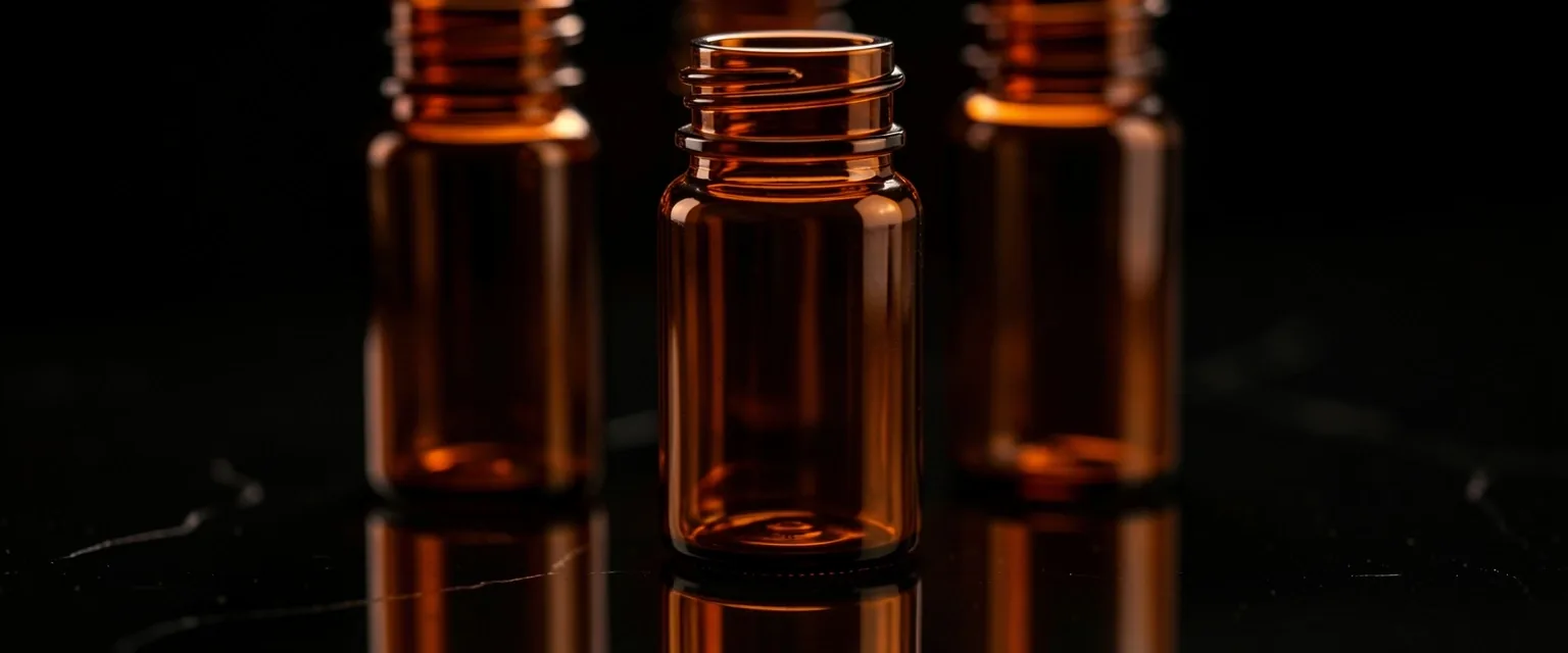 Natural supplement bottles in warm low-key lighting