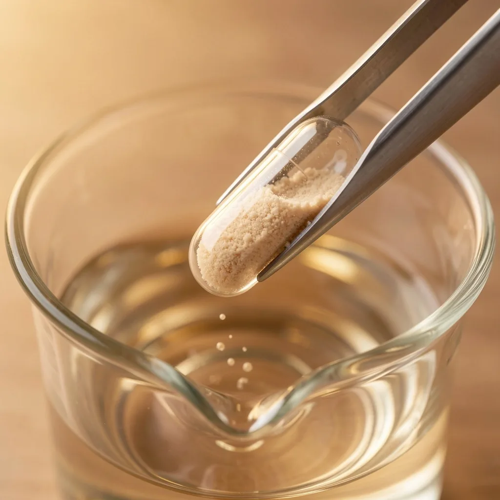 Supplement capsule in water for bioavailability concept