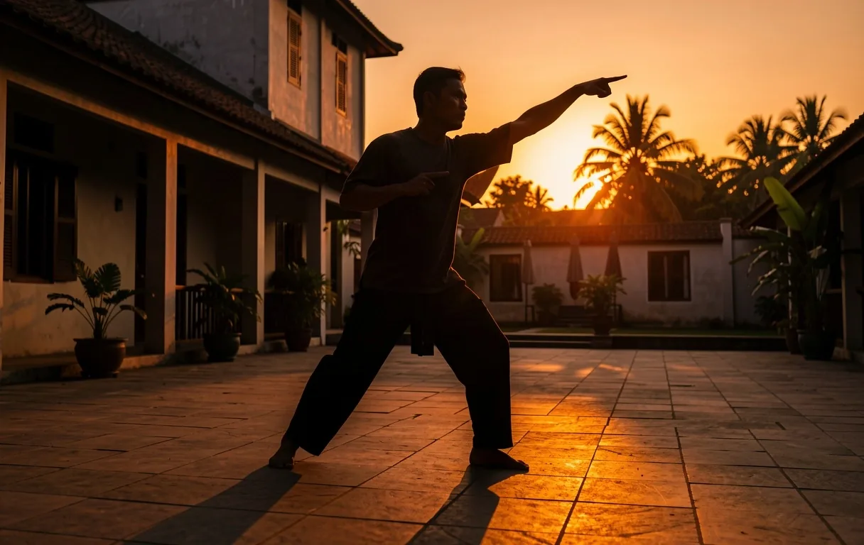 Man exercising at dusk in Indonesia