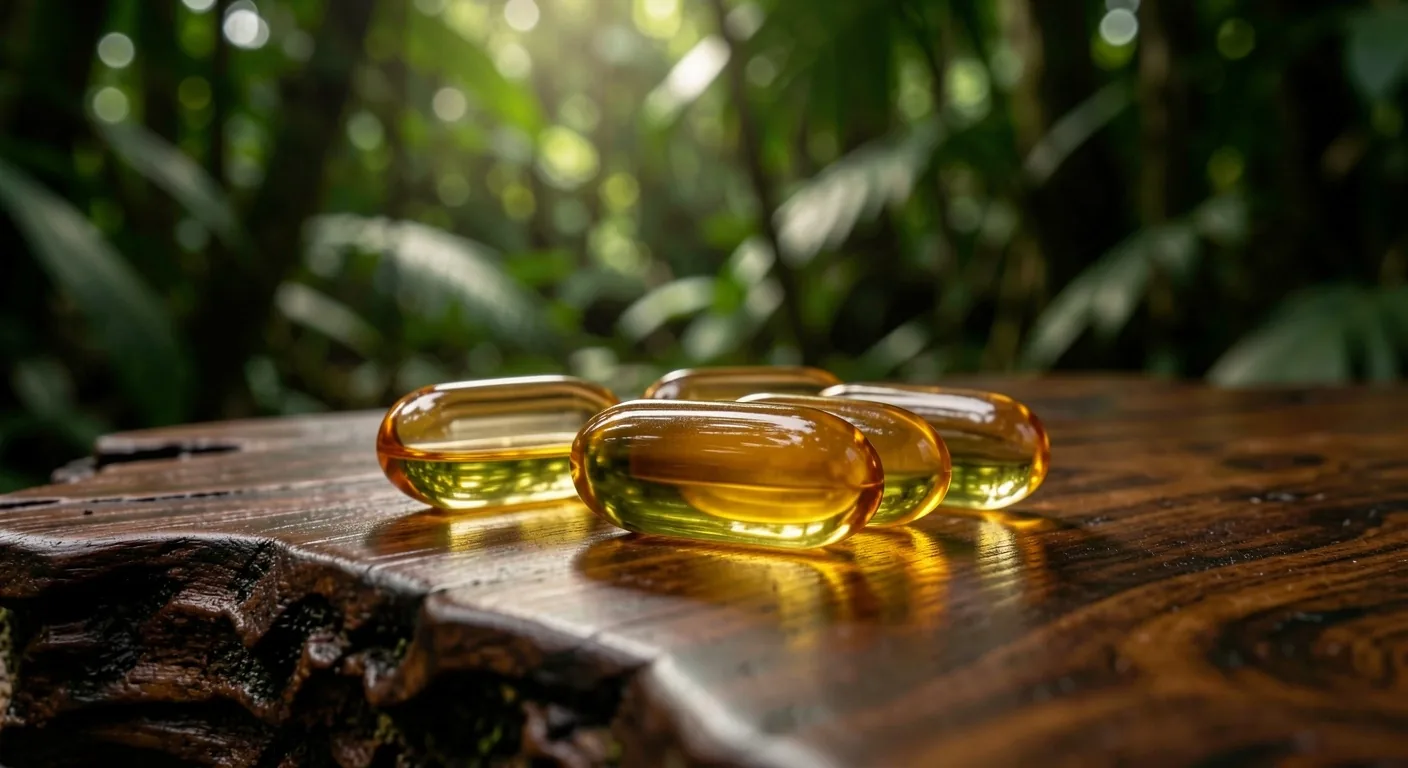 Natural supplement capsules in warm lighting